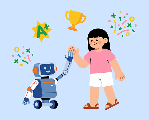 교육 어린이 일러스트 성공 미래 협력 기념 기술 일상 친구 학습 기쁨 축하 트로피 로봇 상상력 창의력 AI_인공지능 국내일러스트 AI파일 감정 컨셉 관계 사람 라이프 상 파일형식 벡터 생활 상패 우승 최고