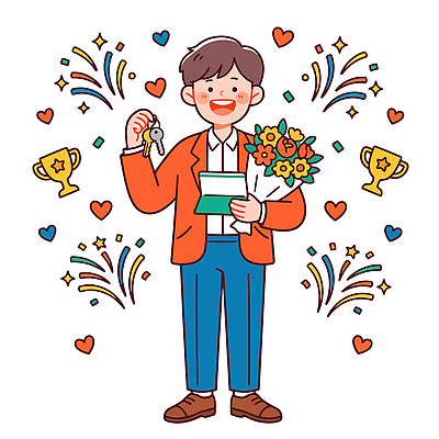 남자 꽃다발 일러스트 성공 열쇠 불꽃놀이 웃음 들기 기쁨 하트 축하 상 트로피 통장 국내일러스트 AI파일 모양 꽃 감정 컨셉 모션 놀이 표정 사람 금융 상패 파일형식 벡터 식물 경제 우승 최고