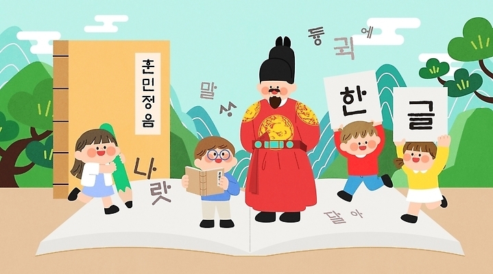 나무 전통 교육 문화 어린이 일러스트 수업 산 함께함 한글 책 학습 말 역사 즐거움 한글날 세종대왕 국내일러스트 AI파일 식물 문자 감정 컨셉 사람 공휴일 왕 국경일 파일형식 벡터 기념일 이벤트