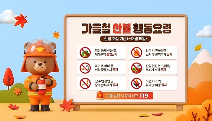 PSD 템플릿 포스터 곰 불 안내 안전 가을 응급 소방관 소방 알림 예방 화재 규칙 소화기 산불 화재예방 행동요령 이미지템플릿 자연요소 동물 계절 포유류 긴급 안전장비 구조원 사건 파일형식 직업 장비