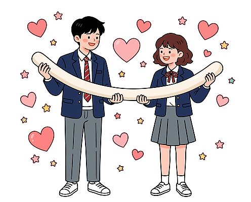 캐릭터 학생 커플 행복 별 일러스트 청소년 사랑 친구 하트 가래떡 가래떡데이 국내일러스트 AI파일 자연요소 모양 감정 관계 데이이벤트 떡 사람 파일형식 벡터 기념일 이벤트
