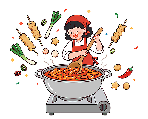 여자 한식 음식 채소 일러스트 재료 고추 주방용품 떡 요리 웃음 요리사 식사 양념 막대기 가스레인지 냄비 떡볶이 즐거움 파 가래떡 가래떡데이 국내일러스트 AI파일 직업 감정 생활용품 데이이벤트 표정 사람 가전제품 레인지 솥 분식 파일형식 벡터 기념일 오브젝트 이벤트