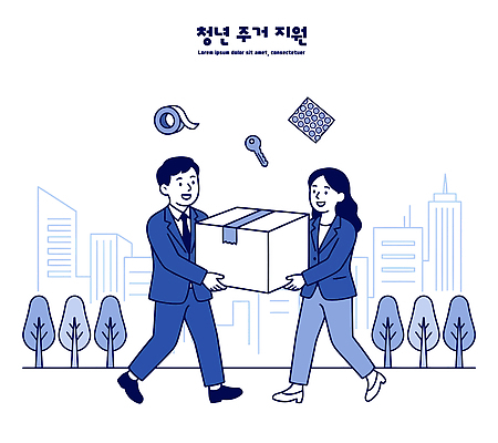 나무 여자 남자 일러스트 청년 건물 상자 도시 작업 도움 사회 배송 서비스 커뮤니티 지원 참여 프로젝트 거주 청년주거지원 국내일러스트 AI파일 식물 건축물 컨셉 사람 성인 공동체 파일형식 벡터 청년정책 건축 복지 사회이슈