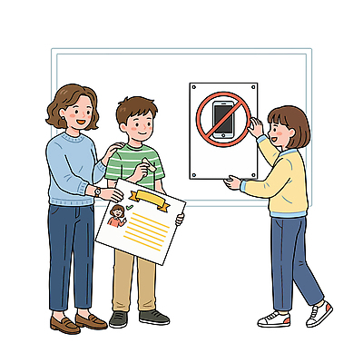 학생 여자 교육 남자 종이 일러스트 교실 학교 대화 경고 설명 안전 친구 스마트폰 정보 성장 규칙 소통 사용금지 핸드폰금지 국내일러스트 AI파일 컨셉 관계 모션 말하기 사람 핸드폰 스마트기기 금지 파일형식 벡터 전자제품
