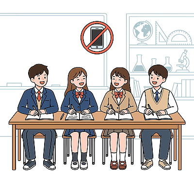 학생 여학생 여자 교육 남자 남학생 일러스트 교실 학교 고등학생 수업 대화 앉기 친구 스마트폰 핸드폰 학습 연필 공책 기록 집중 책상 사용금지 핸드폰금지 국내일러스트 AI파일 가구 컨셉 관계 모션 청소년 문구용품 학용품 말하기 사람 전자제품 스마트기기 필기구 금지 파일형식 벡터 생활용품 오브젝트