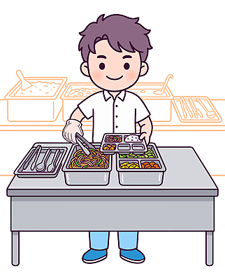 남자 음식 일러스트 학교 밥 주방용품 반찬 요리 요리사 식사 담기 식판 급식 급식소 영양사 국내일러스트 AI파일 직업 교육 생활용품 모션 사람 파일형식 벡터 오브젝트