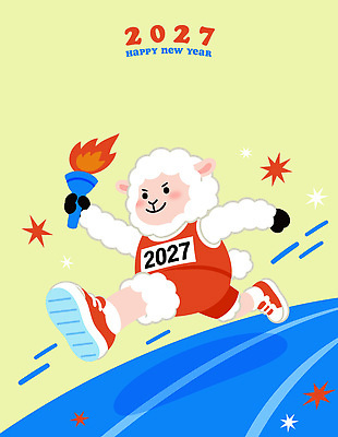 캐릭터 일러스트 불꽃 새해 기념 이벤트 운동복 달리기 축제 양 트랙 성화봉송 2027년 국내일러스트 AI파일 정미년 옷 포유류 모션 불 연도 파일형식 벡터 자연요소 동물