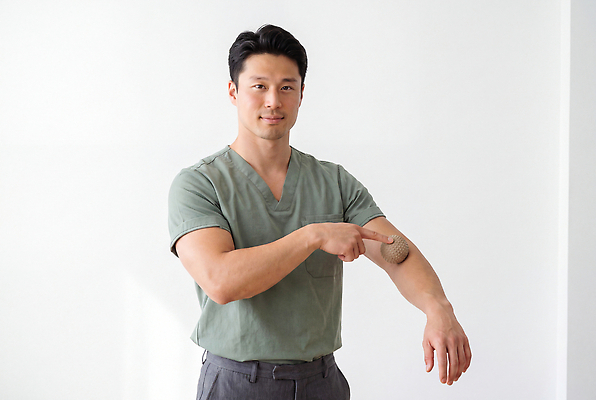JPG 편집이미지 직업 손 옷 남자 신체 의학 건강 설명 의사 가리킴 팔 물리치료사 의료성형뷰티 편집실사 AI인물포토 모션 사람 손짓 신체부위 의료진 CG 치료사 파일형식 AI포토 AI콘텐츠