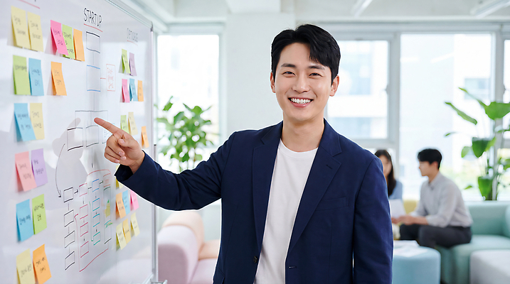 JPG 편집이미지 남자 비즈니스 회의 협력 직장 설명 사무실 자료 발표 계획 집중 동료 화이트보드 의료성형뷰티 편집실사 AI인물포토 컨셉 회사 관계 모션 사람 CG 파일형식 AI포토 AI콘텐츠
