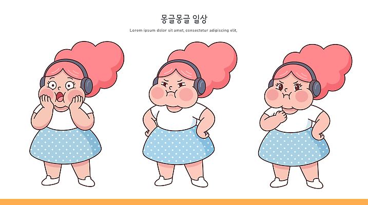 캐릭터 디자인 여자 일러스트 표정 소녀 일상 헤드폰 놀람 분노 그림 일과 국내일러스트 AI파일 감정 어린이 음향기기 사람 라이프 파일형식 벡터 생활 전자제품
