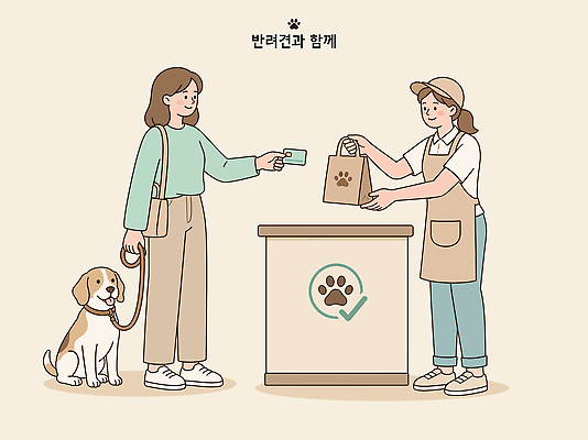 여자 산업 반려견 일러스트 봉투 쇼핑 상점 거래 강아지 구매 고객 서비스 판매원 국내일러스트 AI파일 직업 사람 반려동물 개 파일형식 벡터 동물 포유류