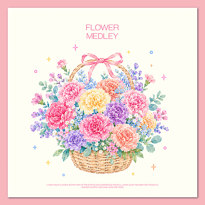 모양 PSD 디자인 꽃다발 일러스트 수채화 장식 컬러풀 봄 카네이션 그림 원예 꽃바구니 수공예 테마 국내일러스트 계절 꽃 컬러 취미 바구니 공예 파일형식 식물