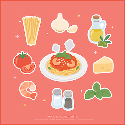 음식 토마토 채소 일러스트 식재료 재료 치즈 새우 마늘 스파게티 요리 소스 이탈리아음식 올리브오일 해산물 소금 레시피 후추 바질 국내일러스트 AI파일 유제품 파스타 서양음식 갑각류 양념 기름 향신료 파일형식 벡터 동물 향미료