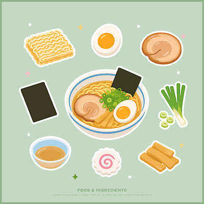 음식 일러스트 식재료 재료 요리 계란 일본 식사 라멘 면류 레시피 국물 파 다시마 일본음식 차슈 국내일러스트 AI파일 아시아 채소 돼지고기 알 해조류 파일형식 벡터 나라 육류 해양식물 수중식물 식물