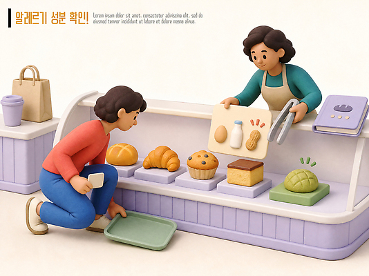 PSD 편집이미지 빵 디저트 안내 쇼핑 빵집 상품 크루아상 고객 직원 확인 진열장 머핀 성분 마카롱 알레르기 편집3D 음식 3D 상점 질병 파일형식 의학 디지털합성