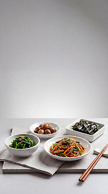JPG 편집이미지 그릇 접시 한식 반찬 한국 요리 식사 김 나물 장조림 잡채 편집실사 AI포토 식기 아시아 음식 채소 해조류 CG 조림 파일형식 AI콘텐츠 나라 해양식물 수중식물 식물