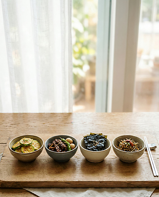 JPG 편집이미지 그릇 한식 채소 식탁 반찬 요리 일상 식사 맛 김 장조림 멸치볶음 애호박전 편집실사 AI포토 식기 음식 컨셉 탁자 라이프 해조류 CG 볶음 조림 호박전 파일형식 AI콘텐츠 가구 생활 해양식물 전 생활용품 수중식물 식물 오브젝트