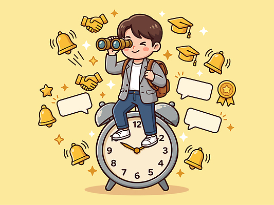 교육 상징 시계 일러스트 졸업 미래 경고 희망 망원경 꿈 탐험 성장 목표 확인 기회 발견 소통 국내일러스트 AI파일 감정 컨셉 파일형식 벡터