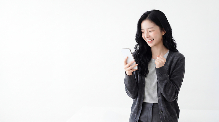 JPG 편집이미지 여자 실내 미소 생활 친구 스마트폰 주먹 기쁨 정보 뉴스 통화 소통 의료성형뷰티 연락 편집실사 AI인물포토 감정 컨셉 관계 모션 표정 사람 내부 핸드폰 스마트기기 CG 파일형식 AI포토 전자제품 AI콘텐츠