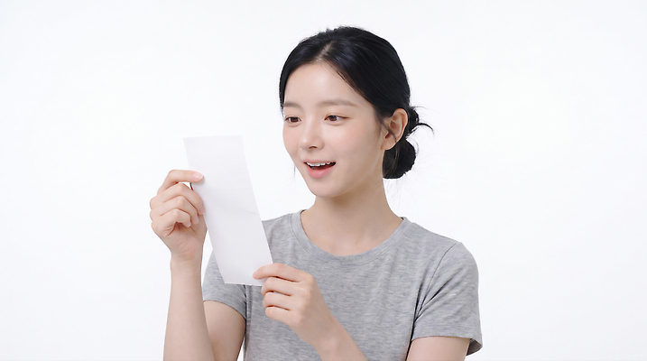 JPG 편집이미지 손 시선 여자 종이 표정 상반신 일상 놀람 기쁨 쓰는 읽기 흰배경 의료성형뷰티 편집실사 AI인물포토 감정 모션 사람 라이프 신체부위 흰색 CG 파일형식 AI포토 컬러 생활 AI콘텐츠