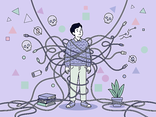 식물 디자인 남자 생각 일러스트 해골 스트레스 일상 책 환경 디지털 전선 전기에너지 연결 기하학 방해 복잡 혼란 소멸 가스라이팅 국내일러스트 AI파일 컨셉 무늬 뼈 사람 라이프 에너지 학대 파일형식 벡터 생활 사회이슈
