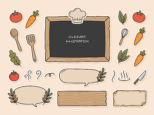 디자인 음식 말풍선 토마토 채소 일러스트 식재료 재료 주방용품 손잡이 요리 주방 숟가락 요리사 칠판 당근 도구 칼 그림 국내일러스트 AI파일 직업 생활용품 뿌리채소 수저 파일형식 벡터 식기 오브젝트