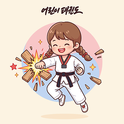 어린이 상징 일러스트 가족 성공 기술 표정 친구 반짝임 운동 파이팅 기쁨 무대 킥 연습 즐거움 태권도 태권도복 국내일러스트 AI파일 감정 컨셉 관계 모션 건강 도복 사람 격투기 파일형식 벡터 옷 스포츠
