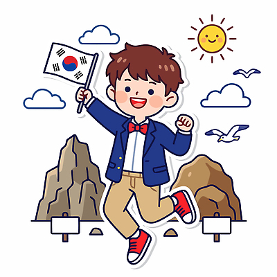 행복 어린이 일러스트 자연 하늘 기념 한국 풍경 소년 태양 기쁨 국기 독도 독도의날 국내일러스트 AI파일 자연요소 남자 감정 아시아 섬 사람 생태계 파일형식 벡터 법정기념일 기념일 나라 이벤트