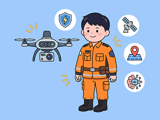 지도 일러스트 통신 기술 안전 장비 작업 구조원 소방 구급 구조대 드론 AI_인공지능 국내일러스트 AI파일 직업 구출 파일형식 벡터