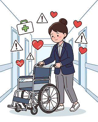 여자 일러스트 건강 병원 경고 사랑 안전 도움 복도 휠체어 국내일러스트 AI파일 감정 컨셉 의학 사람 파일형식 벡터