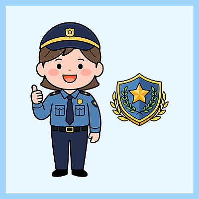 캐릭터 디자인 유니폼 일러스트 안전 엄지손가락 경찰 보안 배지 긍정적 책임감 국내일러스트 AI파일 직업 옷 감정 컨셉 손가락 파일형식 벡터 손 신체부위 사람