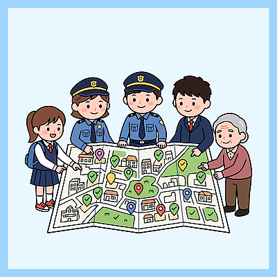 남자 지도 일러스트 가족 협력 안전 친구 도시 사회 경찰 도심 지역 길찾기 국내일러스트 AI파일 직업 관계 사람 공동체 파일형식 벡터