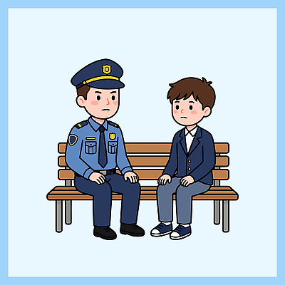 남자 벤치 의자 일러스트 청소년 대화 안전 소년 경찰 걱정 상담 공공장소 국내일러스트 AI파일 직업 감정 어린이 가구 말하기 사람 장소 파일형식 벡터 생활용품 모션 오브젝트