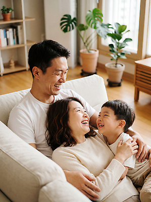 JPG 편집이미지 여자 남자 행복 어린이 가족 놀이 따뜻함 웃음 일상 부모 소파 햇빛 방 의료성형뷰티 편집실사 AI인물포토 감정 의자 관계 표정 사람 라이프 빛 CG 파일형식 AI포토 가구 생활 AI콘텐츠 생활용품 오브젝트