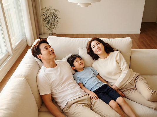 JPG 편집이미지 여자 남자 행복 어린이 가정 가족 실내 일상 생활 부모 소파 햇빛 편안함 의료성형뷰티 편집실사 AI인물포토 감정 의자 관계 사람 내부 라이프 빛 감각 CG 파일형식 AI포토 가구 AI콘텐츠 생활용품 오브젝트