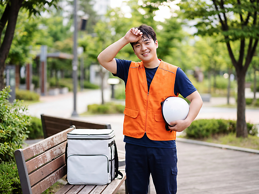 JPG 편집이미지 손 공원 남자 가방 웃음 안전 사람 운전 작업 배달원 헬멧 배송 일과 의료성형뷰티 편집실사 AI인물포토 직업 잡화 공공시설 모션 표정 신체부위 보호장비 CG 파일형식 AI포토 장비 시설 AI콘텐츠