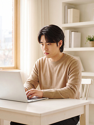 JPG 편집이미지 남자 창문 직장 노트북 컴퓨터 사무실 작업 집중 책상 의료성형뷰티 편집실사 AI인물포토 가구 컨셉 회사 비즈니스 사람 전자제품 CG 파일형식 AI포토 생활용품 AI콘텐츠 오브젝트