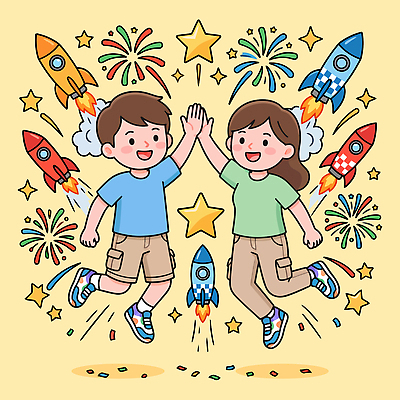 별 일러스트 하늘 협력 불꽃놀이 웃음 사람 친구 로켓 즐거움 하이파이브 국내일러스트 AI파일 자연요소 감정 관계 놀이 표정 손짓 파일형식 벡터 모션