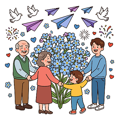 할아버지 꽃 행복 할머니 어린이 일러스트 가족 함께함 웃음 부모 손잡기 기쁨 축하 종이비행기 비둘기 국내일러스트 AI파일 식물 여자 노년 남자 감정 컨셉 관계 모션 조류 표정 사람 종이접기 파일형식 벡터 동물 종이 성인 접기