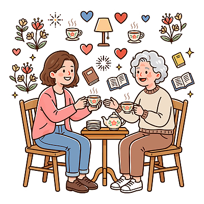여자 꽃 일러스트 탁자 따뜻함 대화 사랑 웃음 일상 책 친구 만남 편안함 이미지 소통 국내일러스트 AI파일 식물 감정 가구 컨셉 관계 표정 말하기 사람 라이프 감각 파일형식 벡터 생활용품 모션 생활 오브젝트