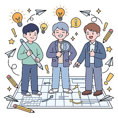 디자인 남자 생각 일러스트 비즈니스 성공 회의 협력 아이디어 연필 설계도 도구 작업 계획 토론 종이비행기 동료 기획 소통 발상 창의성 국내일러스트 AI파일 컨셉 관계 학용품 건설업 사람 필기구 종이접기 파일형식 벡터 산업 종이 문구용품 접기 모션 오브젝트
