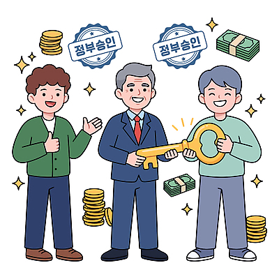 상징 돈 일러스트 비즈니스 성공 열쇠 협력 웃음 사람 금융 도장 기쁨 동료 계약 전달 승인 국내일러스트 AI파일 감정 컨셉 관계 표정 경제 재산 파일형식 벡터