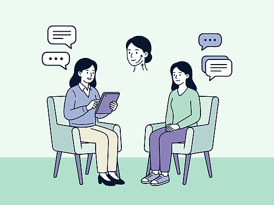 여자 얼굴 의자 일러스트 대화 사람 태블릿 뷰티 정보 질문 상담 시술 소통 응답 지원 국내일러스트 AI파일 가구 컨셉 말하기 신체부위 전자제품 스마트기기 파일형식 벡터 생활용품 모션 오브젝트