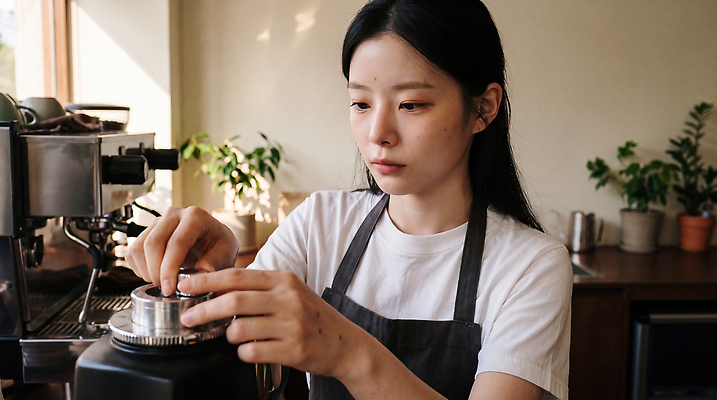 JPG 편집이미지 여자 커피 음료 주방 카페 원두 도구 작업 커피메이커 직원 바리스타 그라인더 의료성형뷰티 편집실사 AI인물포토 직업 사람 상점 CG 커피용품 파일형식 AI포토 오브젝트 AI콘텐츠