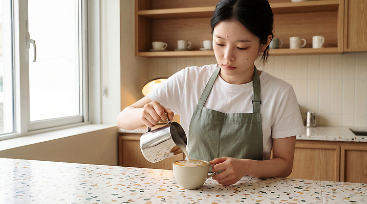 JPG 편집이미지 여자 커피 음료 탁자 카페 우유 작업 커피잔 커피메이커 준비 바리스타 의료성형뷰티 편집실사 AI인물포토 직업 가구 잔 유제품 사람 상점 CG 커피용품 파일형식 AI포토 식기 생활용품 오브젝트 AI콘텐츠