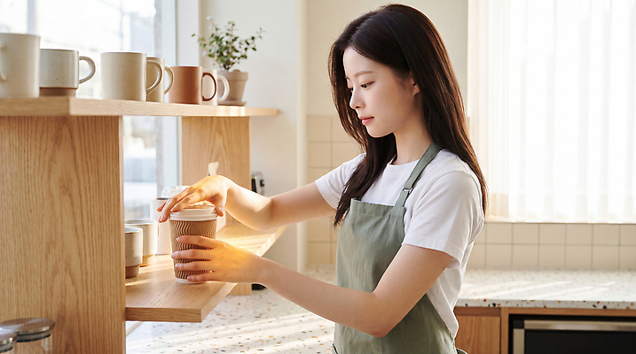 JPG 편집이미지 여자 커피 음료 일상 컵 햇빛 카페 작업 편안함 준비 바리스타 의료성형뷰티 편집실사 AI인물포토 직업 식기 사람 라이프 빛 상점 감각 CG 파일형식 AI포토 생활 AI콘텐츠