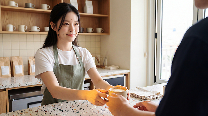 JPG 편집이미지 손 여자 커피 음료 사람 공간 카페 작업 계산대 고객 직원 서비스 바리스타 의료성형뷰티 공급 편집실사 AI인물포토 직업 신체부위 상점 CG 파일형식 AI포토 AI콘텐츠