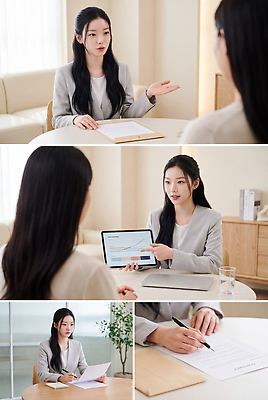 JPG 편집이미지 여자 회의 직장 대화 설명 태블릿 사무실 업무 상담 커리어 변호사 의료성형뷰티 편집실사 AI인물포토 직업 회사 비즈니스 모션 말하기 사람 전자제품 스마트기기 작업 CG 파일형식 AI포토 AI콘텐츠
