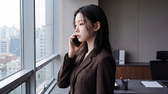 JPG 편집이미지 여자 비즈니스 정장 사무실 도시 업무 집중 창가 통화 변호사 소통 의료성형뷰티 편집실사 AI인물포토 직업 옷 컨셉 창문 모션 사람 작업 CG 파일형식 AI포토 AI콘텐츠