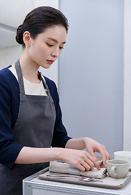 JPG 편집이미지 여자 커피 컵 카페 작업 승무원 준비 정리 의료성형뷰티 편집실사 AI인물포토 직업 식기 음료 사람 상점 CG 파일형식 AI포토 AI콘텐츠